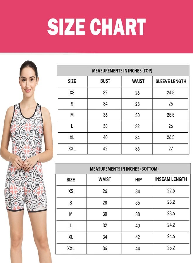 Hacer Romper Style Swimwear Ethnic Print with Padded Sleeveless Bodysuit Swimming Costume One Piece Short Swimsuit for Pool Beach Women (S, 32, Black-Orange) - Image 5