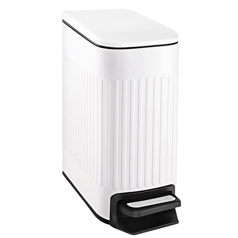TIPGO Slim Bathroom Trash Can with Lid Soft Close Step Pedal 6 Liter  16 Gallon Stainless Steel Trash Bin Small Garbage Cans for Bedroom Office Kitchen White