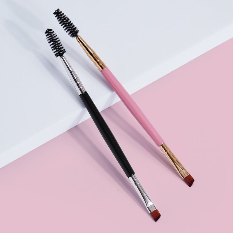 2 Pieces Duo Eyebrow Brush Angled Eye Brow Brush and Spoolie Brush Mini Eyelash Brush for Tinting Angled Eyebrow - Image 3