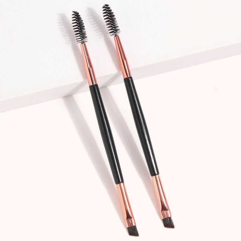 2 Pieces Duo Eyebrow Brush Angled Eye Brow Brush and Spoolie Brush Mini Eyelash Brush for Tinting Angled Eyebrow - Image 5