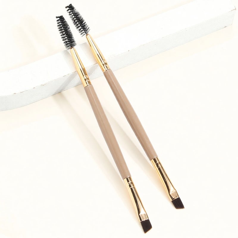 2 Pieces Duo Eyebrow Brush Angled Eye Brow Brush and Spoolie Brush Mini Eyelash Brush for Tinting Angled Eyebrow - Image 1