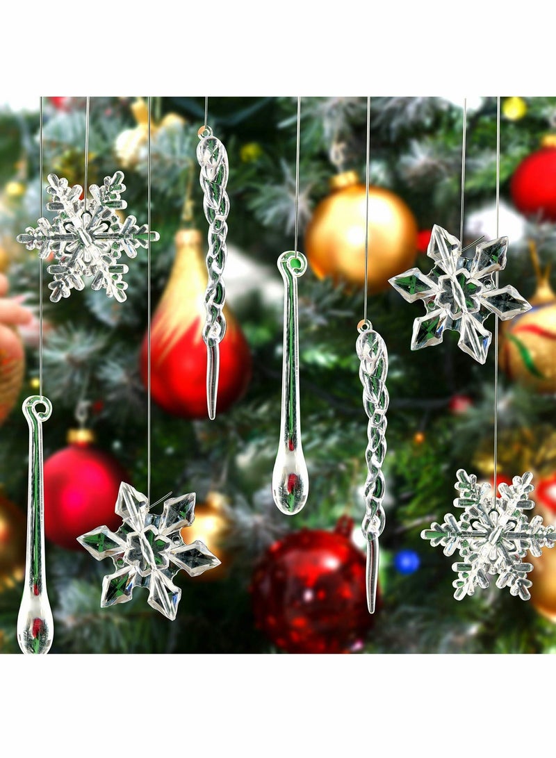 SYOSI Acrylic Crystal Decorations Set, 40pcs New Year Decorations Snowflake Icicle Ornaments with Crystal Line Clear Tree Decor Indoor for Home Wedding Festival Party - Image 2