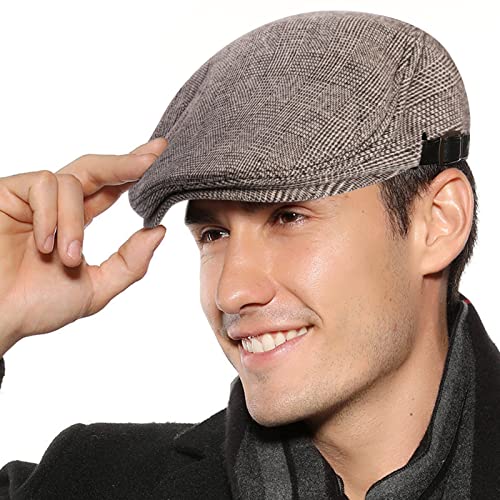 Sumolux Mens Newsboy Cap Winter Beret Hat Cabbie Flat Cap (Coffee B) - Image 1
