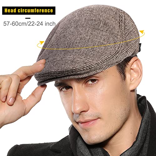 Sumolux Mens Newsboy Cap Winter Beret Hat Cabbie Flat Cap (Coffee B) - Image 2