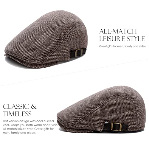 Sumolux Mens Newsboy Cap Winter Beret Hat Cabbie Flat Cap (Coffee B) - Image 5