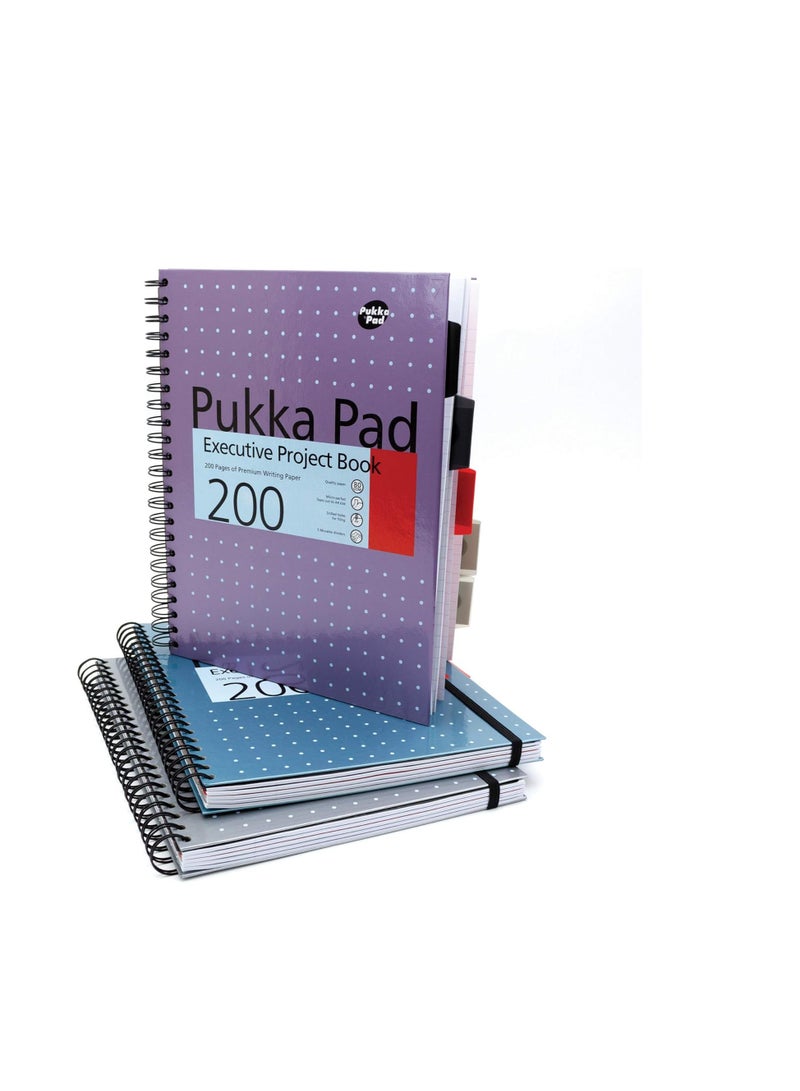 Pukka Pad دفتر مشاريع تنفيذي معدني من باكا باد، A4+ - 3 عبوات - 22.5 × 29.6 سم - 200 صفحة غلاف صلب مع تجليد سلكي مع خطوط 8 مم وورق 80 جرام - يتضمن فواصل قابلة لإعادة الترتيب مع جيب - 200 صفحة - Image 4