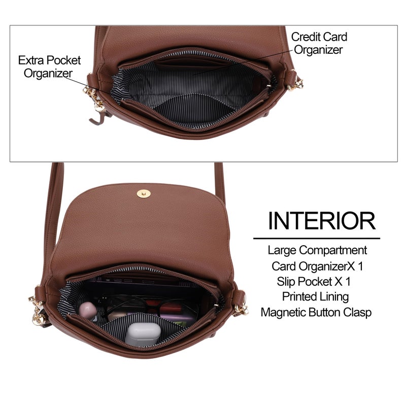 EVVE Small Crossbody Bag for Women Trendy Flap Saddle Purses with Tassel Vegan leather Crossbody Shoulder bag- Brown - Image 3