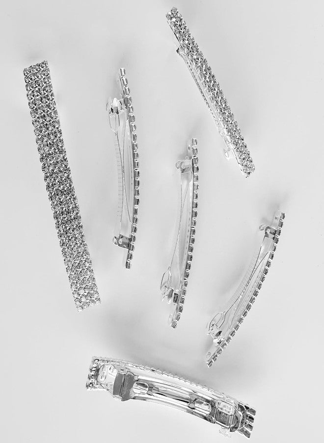 Meisuitd Crystal Hair Barrette 6Pcs Sparkly Brilliant Rhinestone Rectangular Barrettes French Design Bridal Fashion Gorgeous Bling Hair Clips Ponytail Holder Side Clips for Women and Girls 2.55 Inch Silver - Image 5
