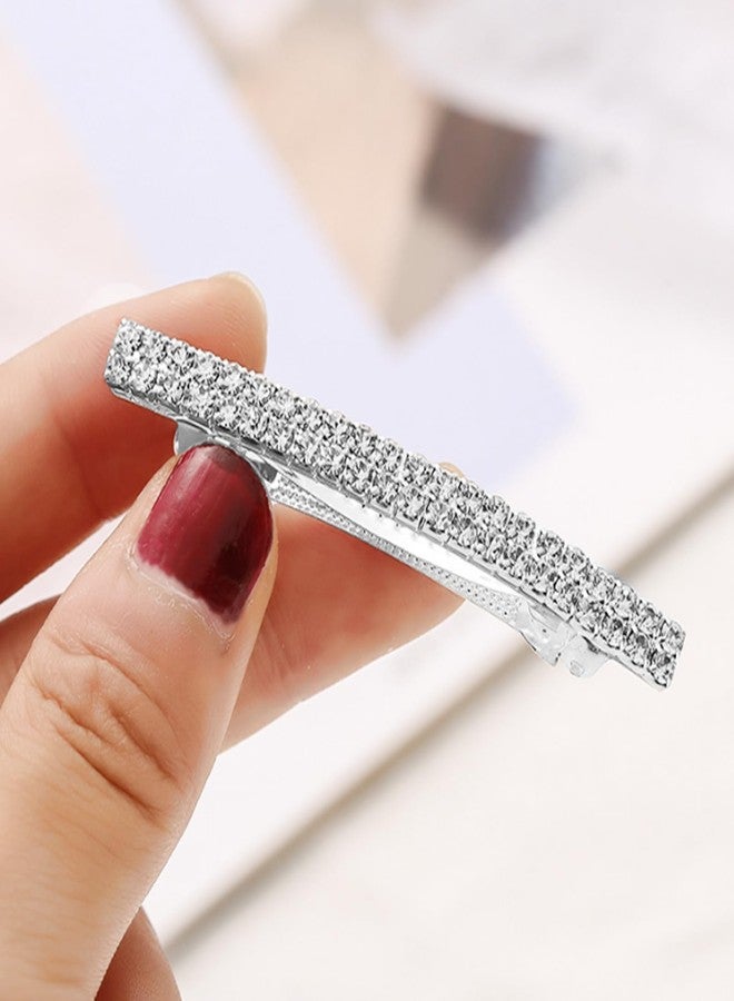 Meisuitd Crystal Hair Barrette 6Pcs Sparkly Brilliant Rhinestone Rectangular Barrettes French Design Bridal Fashion Gorgeous Bling Hair Clips Ponytail Holder Side Clips for Women and Girls 2.55 Inch Silver - Image 4