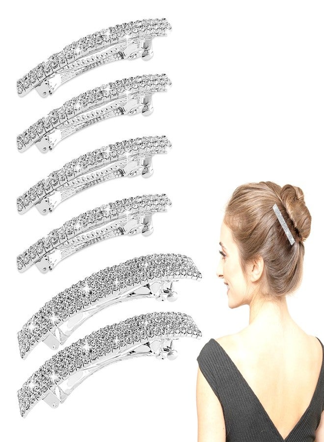 Meisuitd Crystal Hair Barrette 6Pcs Sparkly Brilliant Rhinestone Rectangular Barrettes French Design Bridal Fashion Gorgeous Bling Hair Clips Ponytail Holder Side Clips for Women and Girls 2.55 Inch Silver - Image 1