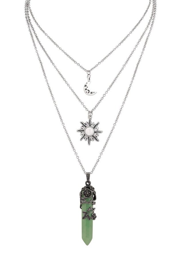 Sacina Layered Green Crystal Sun Moon Choker - Image 1