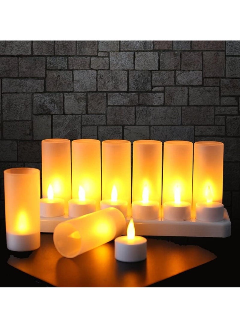 LED Candle Light Flameless Tea Lights Rechargeable Flickering Decoration Tealight Lamp with 12 Frosted Cups, Charging Base for Party Wedding Bar Family Dinner Outdoor Picnic (12 Packs, Warm) - Image 1