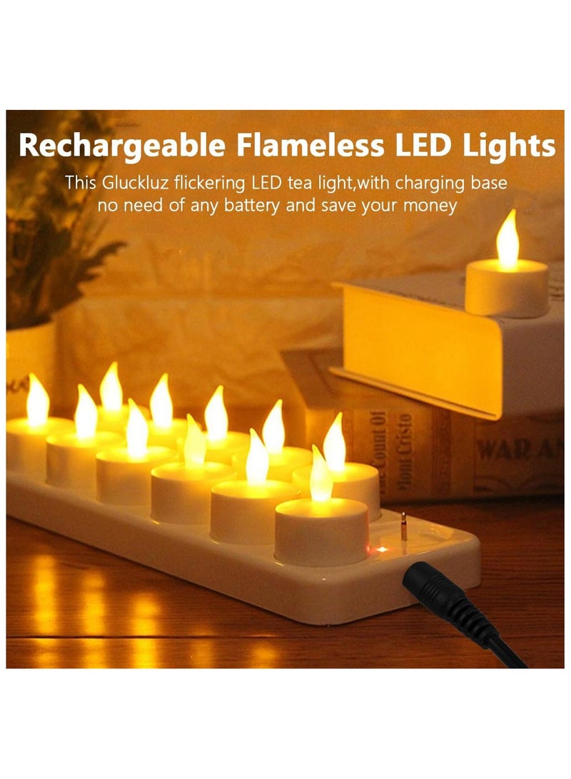 LED Candle Light Flameless Tea Lights Rechargeable Flickering Decoration Tealight Lamp with 12 Frosted Cups, Charging Base for Party Wedding Bar Family Dinner Outdoor Picnic (12 Packs, Warm) - Image 2