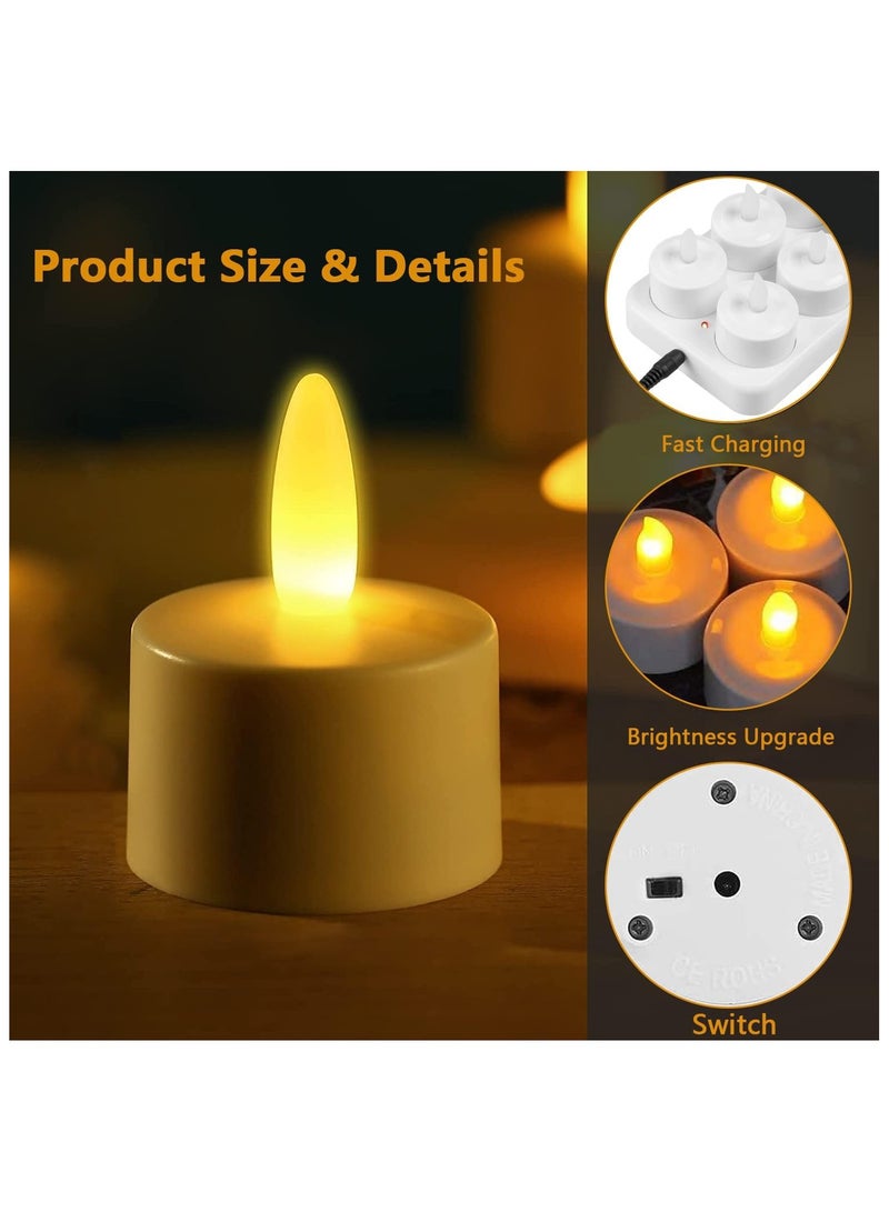 LED Candle Light Flameless Tea Lights Rechargeable Flickering Decoration Tealight Lamp with 12 Frosted Cups, Charging Base for Party Wedding Bar Family Dinner Outdoor Picnic (12 Packs, Warm) - Image 5