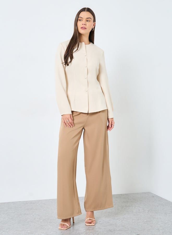 Styli Solid Button Down Long Sleeve Blouse - Image 2