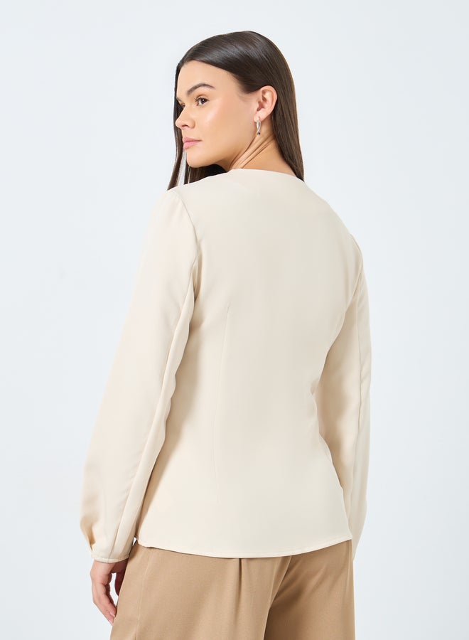 Styli Solid Button Down Long Sleeve Blouse - Image 4