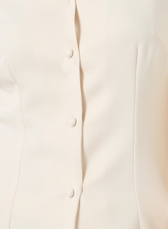 Styli Solid Button Down Long Sleeve Blouse - Image 3