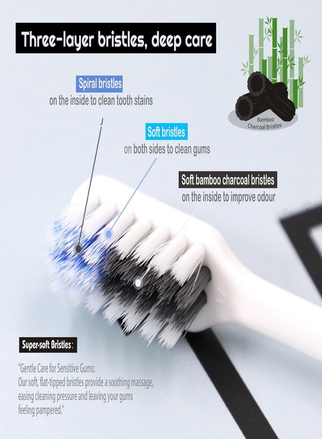 Funspark T-Brite × Vega Soft Toothbrush 4-Pack – Spiral Bristles, Bamboo Charcoal Core, Ultra-Soft Gum Care, Compact Head, Sensitive Teeth Cleaning, Deep Stain Removal Oral Care Set - Image 2