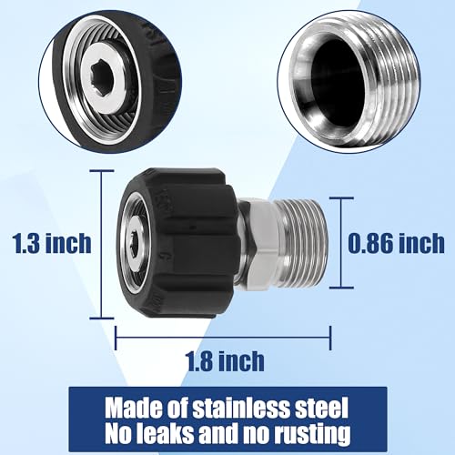M MINGLE Pressure Washer Adapter, Metric M22 15mm Female Thread to M22 14mm Male Fitting, Stainless Steel, 4500 PSI - Image 2