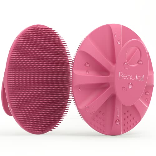 BEAUTAIL Silicone Body Scrubber Shower Bath Wash Brush Gentle Exfoliating Scrub Cleansing Loofah for Women Men Baby Sensitive Skin, Easy to Clean, Lather Nicely, More Hygienic, 1 Pack, Pink - Image 1