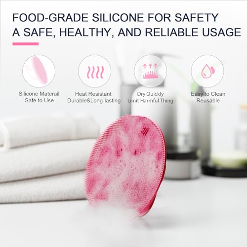 BEAUTAIL Silicone Body Scrubber Shower Bath Wash Brush Gentle Exfoliating Scrub Cleansing Loofah for Women Men Baby Sensitive Skin, Easy to Clean, Lather Nicely, More Hygienic, 1 Pack, Pink - Image 3