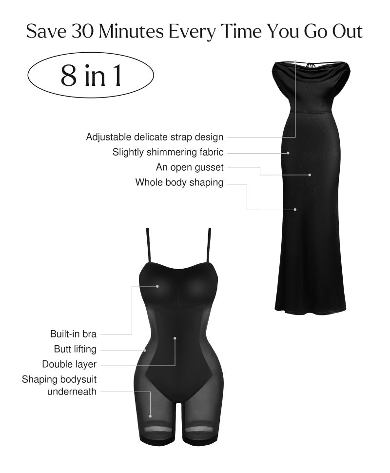 Popilush Women Shapewear Maxi Dress Sleeveless Long Formal Cocktail Party Elegant Bodycon Dresses Built-in Bra Black - Image 3