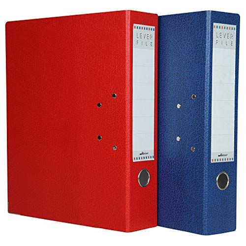 Mahavir Premium – 2D Lever Arch File – Foolscap Size (216mm x 343mm) (8.5inch x 13.5inch) – 70mm (2.75 inch) Nickel Plated Clip – Vinyl Coated Cover Material & Rado Lock – Pack of 2 – (Red + Blue) - Image 2