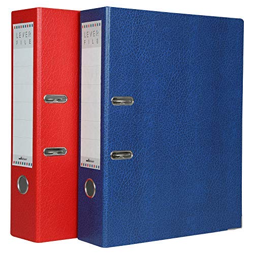 Mahavir Premium – 2D Lever Arch File – Foolscap Size (216mm x 343mm) (8.5inch x 13.5inch) – 70mm (2.75 inch) Nickel Plated Clip – Vinyl Coated Cover Material & Rado Lock – Pack of 2 – (Red + Blue) - Image 5