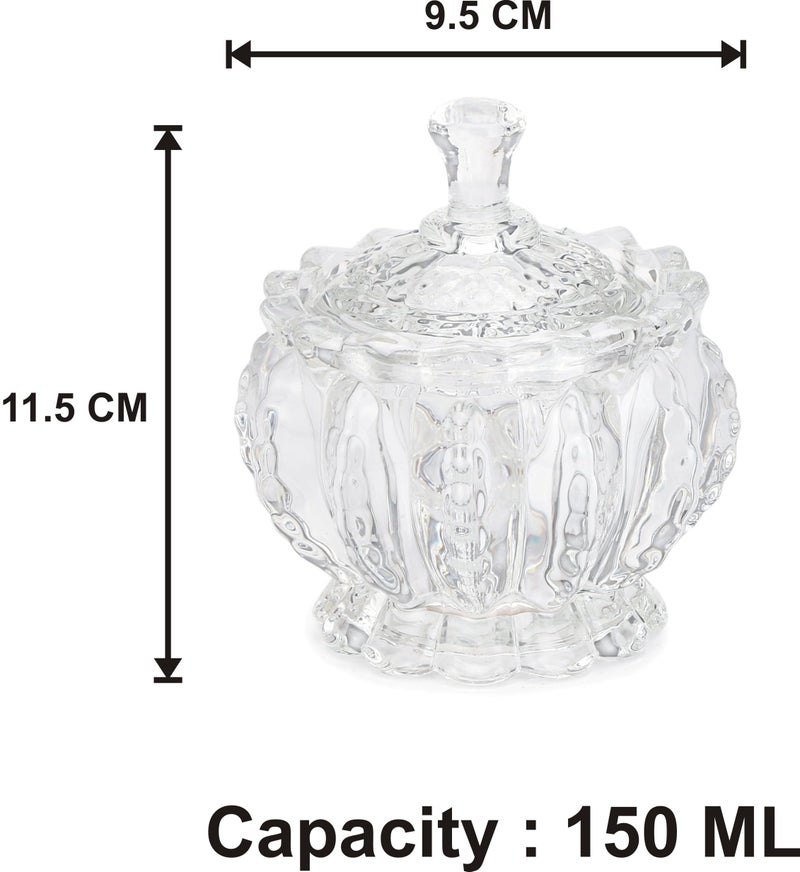 Somil Stylish Glass Candy Bowl with Lid for Sugger, Sweet, Candy, Mouth Freshner, Clear, Glass, 150 Ml, 9.5 X 9.5 X 11.5 Cm - Image 2