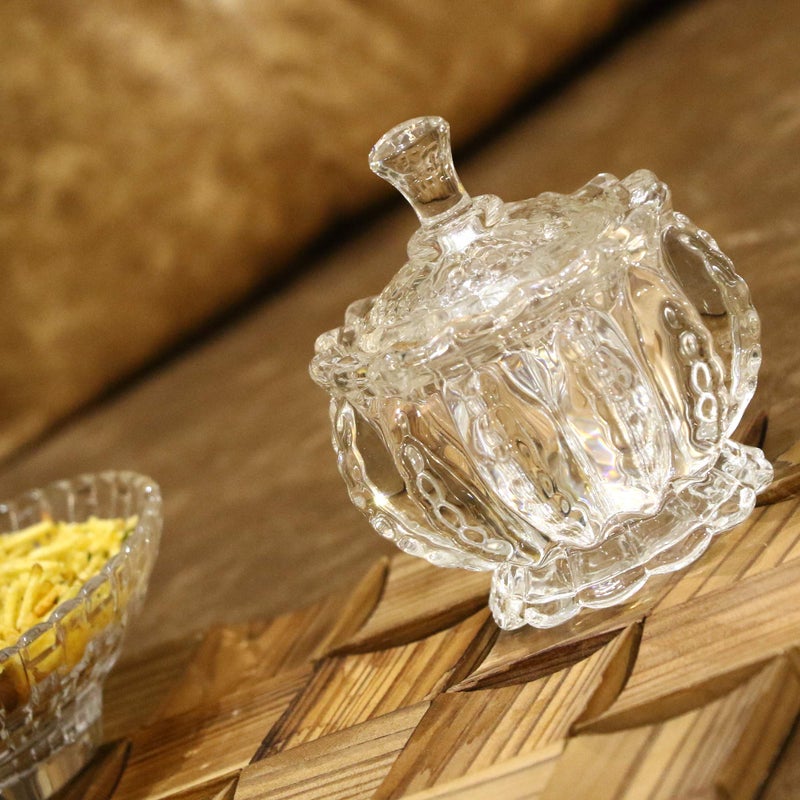 Somil Stylish Glass Candy Bowl with Lid for Sugger, Sweet, Candy, Mouth Freshner, Clear, Glass, 150 Ml, 9.5 X 9.5 X 11.5 Cm - Image 1