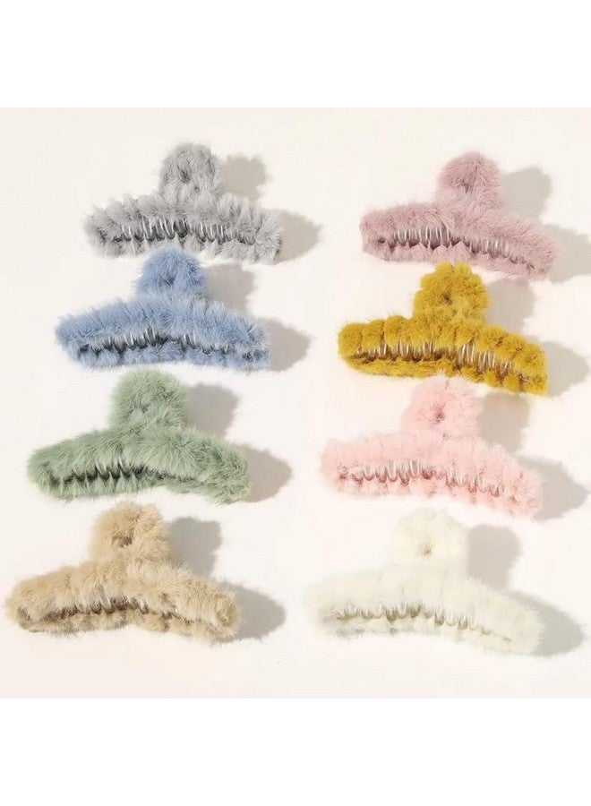 DN Creation Set of 6 Cute Soft Faux Rabbit Fleece Fur Curve, Non Slip Large Barrettes Large Fuzzy Hair Clips Claw Clutcher For Women & Girls - Random Color - Image 3