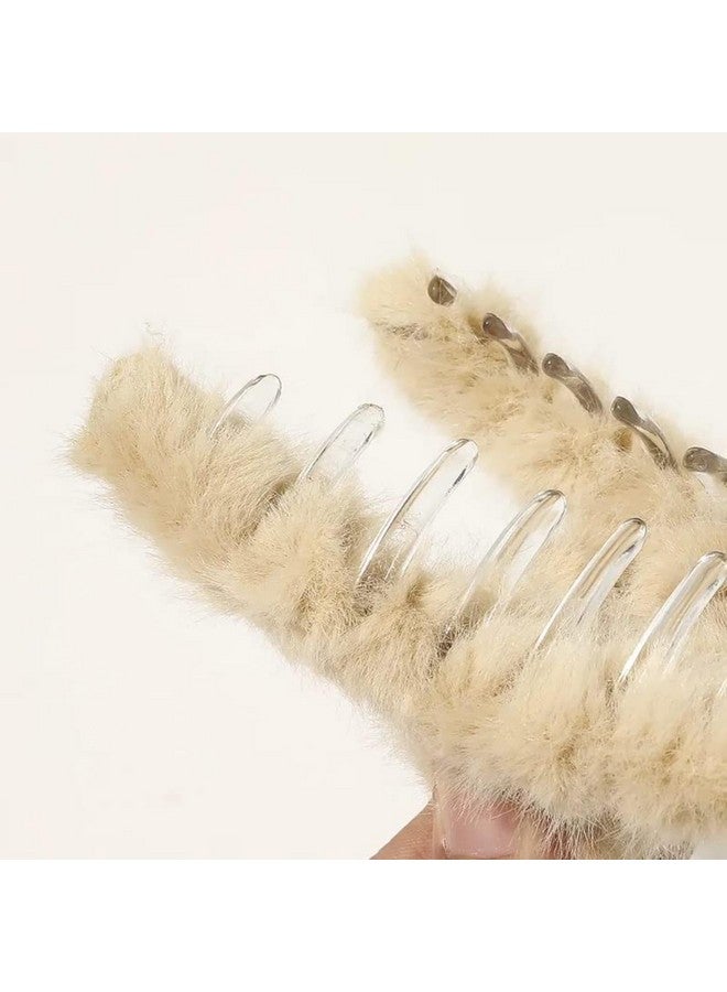 DN Creation Set of 6 Cute Soft Faux Rabbit Fleece Fur Curve, Non Slip Large Barrettes Large Fuzzy Hair Clips Claw Clutcher For Women & Girls - Random Color - Image 4