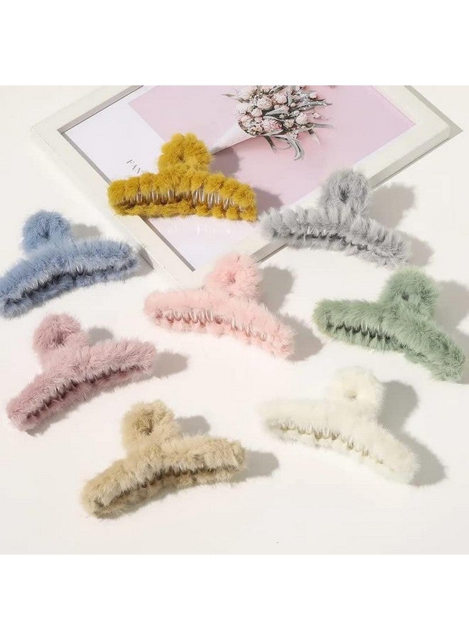 DN Creation Set of 6 Cute Soft Faux Rabbit Fleece Fur Curve, Non Slip Large Barrettes Large Fuzzy Hair Clips Claw Clutcher For Women & Girls - Random Color - Image 1
