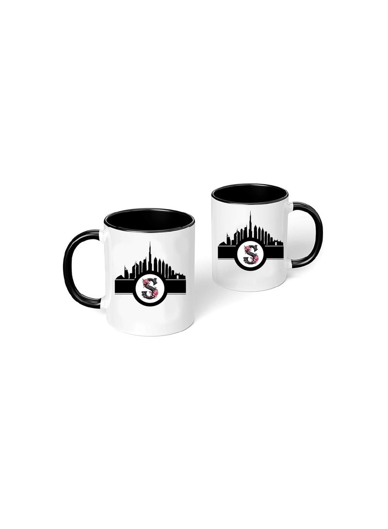 Dubai Skyline with Initial Monogram Black Coffee Mug-Perfect for Tea and Coffee Lovers-Dubai Skyline and Monogram Design-11 Oz - Image 2