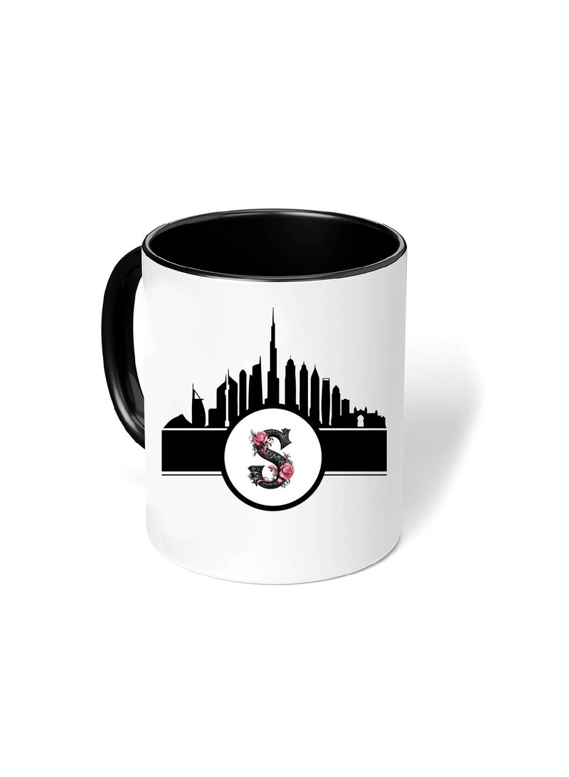 Dubai Skyline with Initial Monogram Black Coffee Mug-Perfect for Tea and Coffee Lovers-Dubai Skyline and Monogram Design-11 Oz - Image 3