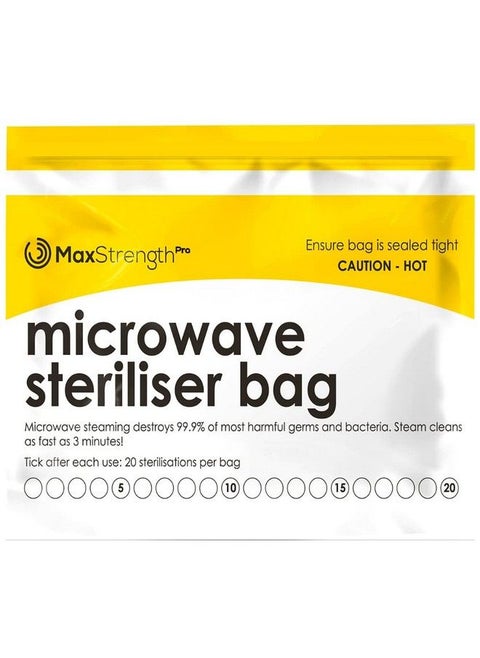 Premium Microwave Sterilizer Bags (20Pcs) By Max Strength Large & Durable Steam Bags For Baby Bottles Soothers Teethers & Training Cups 20 Uses Per Bag & Marking System