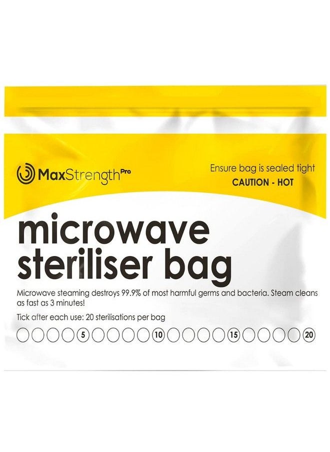 Premium Microwave Sterilizer Bags (20Pcs) By Max Strength Large & Durable Steam Bags For Baby Bottles Soothers Teethers & Training Cups 20 Uses Per Bag & Marking System