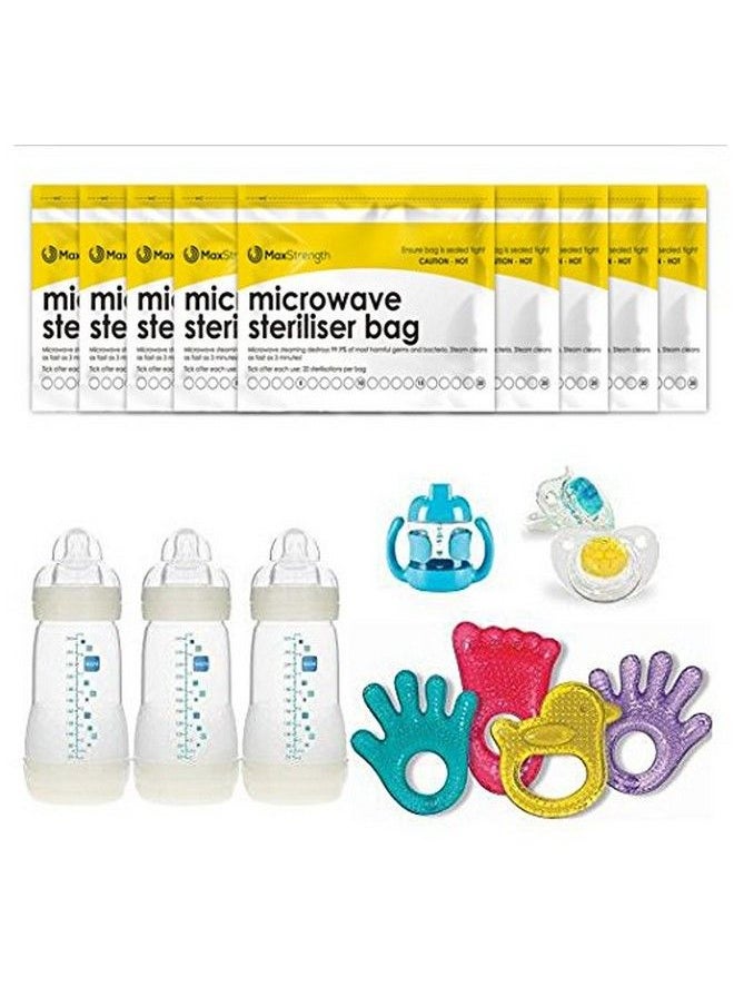 Premium Microwave Sterilizer Bags (20Pcs) By Max Strength Large & Durable Steam Bags For Baby Bottles Soothers Teethers & Training Cups 20 Uses Per Bag & Marking System