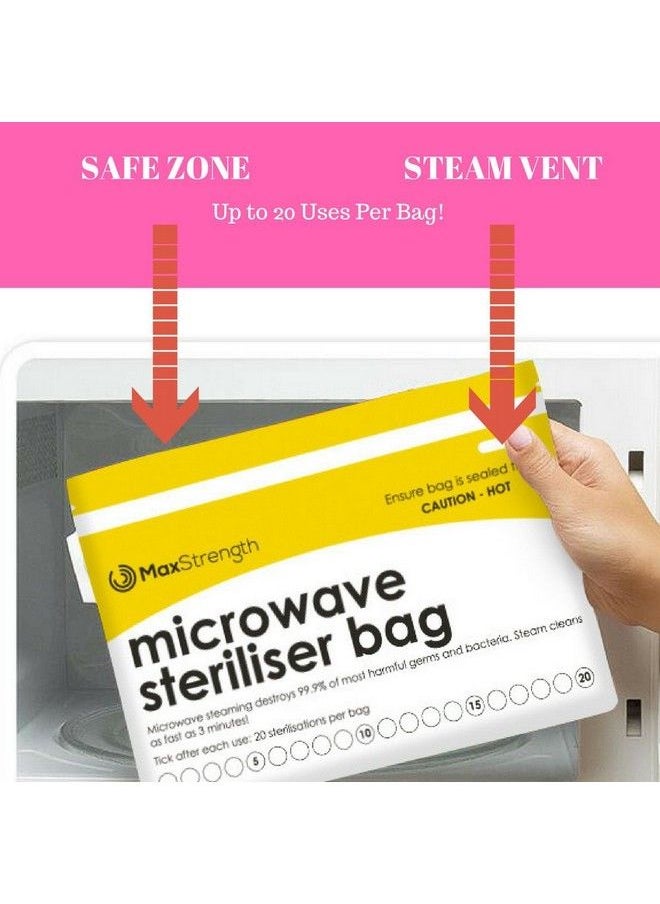 Premium Microwave Sterilizer Bags (20Pcs) By Max Strength Large & Durable Steam Bags For Baby Bottles Soothers Teethers & Training Cups 20 Uses Per Bag & Marking System