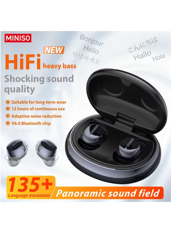 Miniso MS216 New AI Translation Wireless Earbuds, Up to 24 Hours Battery Life, Supports 134 Languages Translation, Noise Canceling, Sleep Earbuds, High Definition, Ideal for Fitness, Sleep, Travel, Work, Chr - Image 1