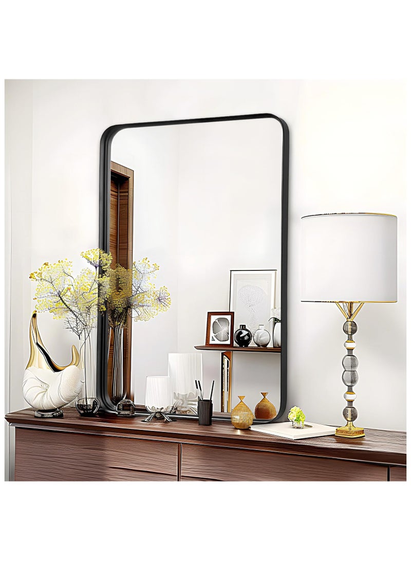 اكسيسن مرآة حمام، مرآة مستطيلة مستديرة مستطيلة الشكل 40 × 50 سم، مرآة حائط بإطار من سبائك الألومنيوم، مرايا كبيرة حديثة للحمام، غرفة النوم، الغرور، يمكن تعليقها عموديًا أو أفقيًا - Image 1