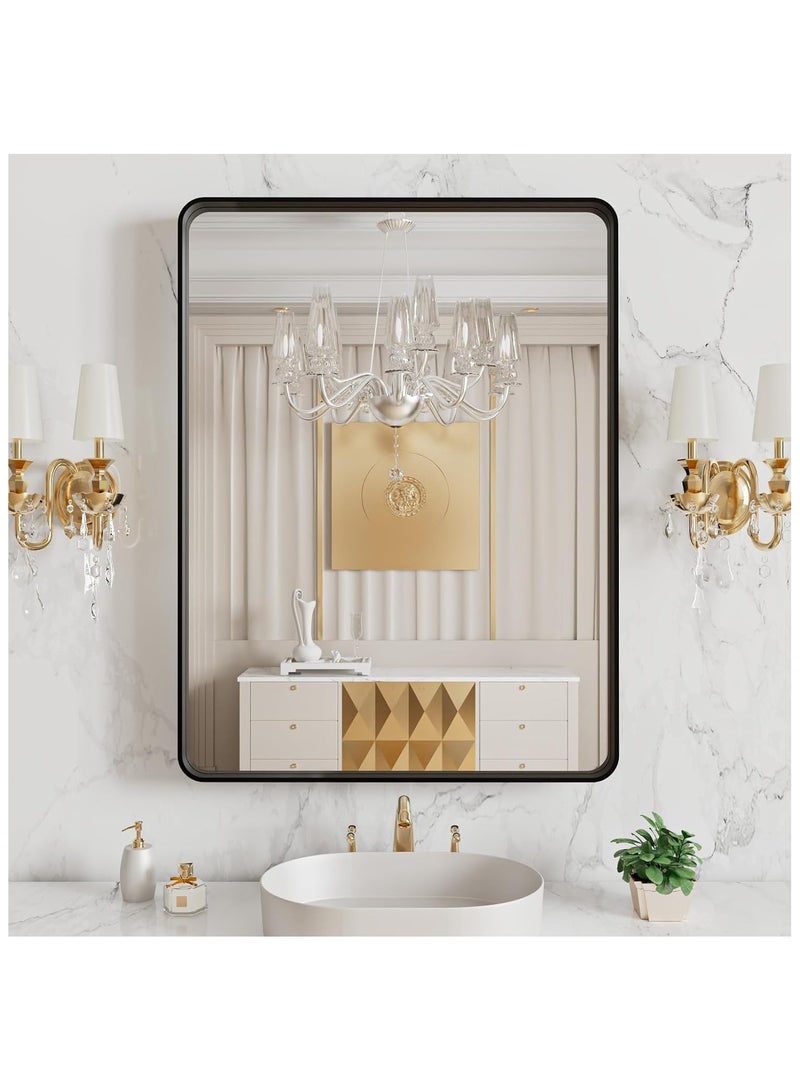 اكسيسن مرآة حمام، مرآة مستطيلة مستديرة مستطيلة الشكل 40 × 50 سم، مرآة حائط بإطار من سبائك الألومنيوم، مرايا كبيرة حديثة للحمام، غرفة النوم، الغرور، يمكن تعليقها عموديًا أو أفقيًا - Image 2