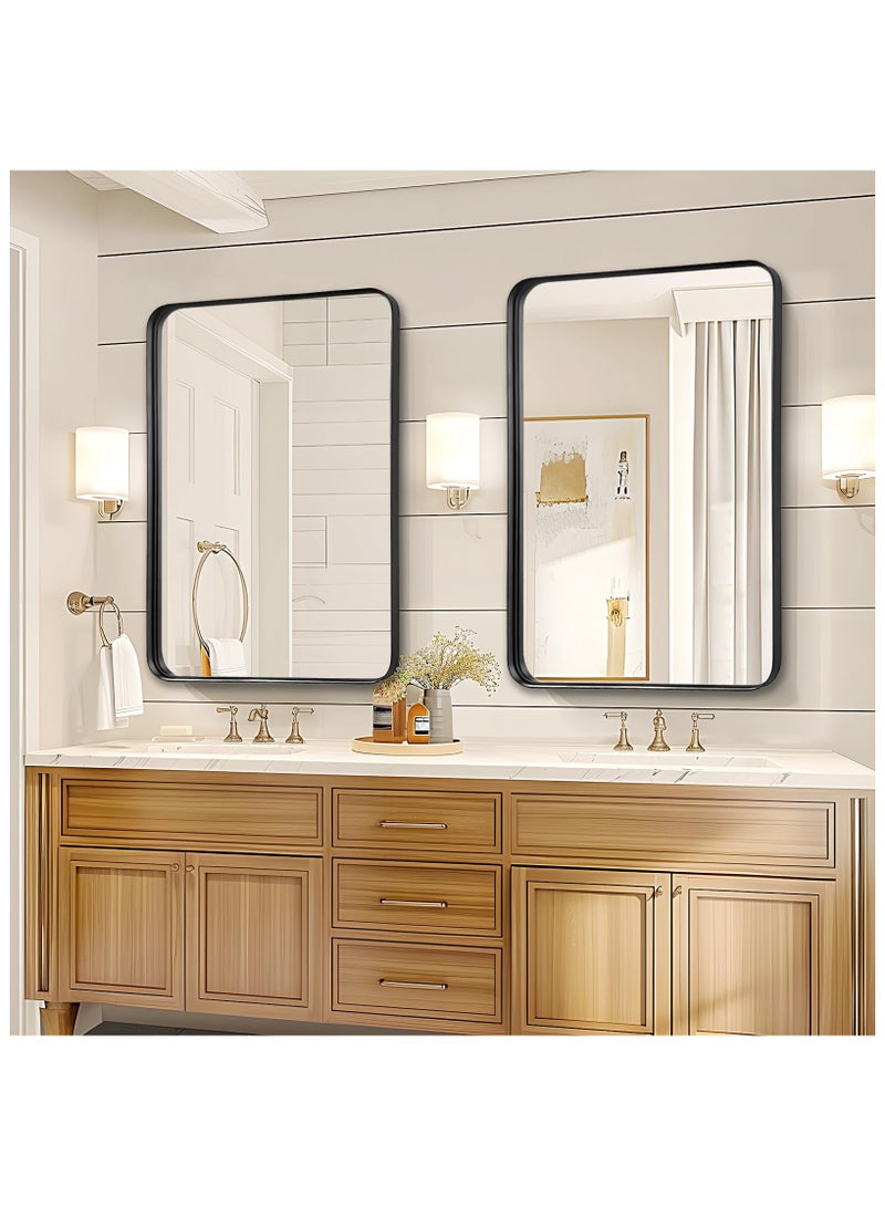 اكسيسن مرآة حمام، مرآة مستطيلة مستديرة مستطيلة الشكل 40 × 50 سم، مرآة حائط بإطار من سبائك الألومنيوم، مرايا كبيرة حديثة للحمام، غرفة النوم، الغرور، يمكن تعليقها عموديًا أو أفقيًا - Image 5