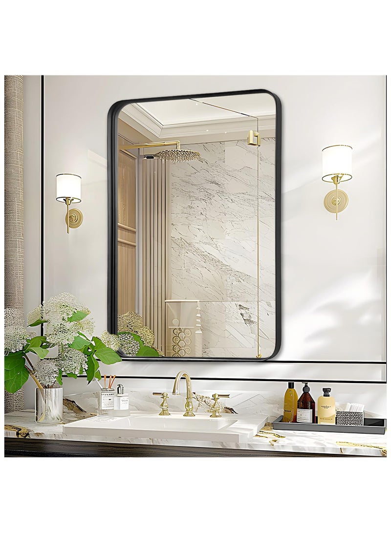 اكسيسن مرآة حمام، مرآة مستطيلة مستديرة مستطيلة الشكل 40 × 50 سم، مرآة حائط بإطار من سبائك الألومنيوم، مرايا كبيرة حديثة للحمام، غرفة النوم، الغرور، يمكن تعليقها عموديًا أو أفقيًا - Image 4