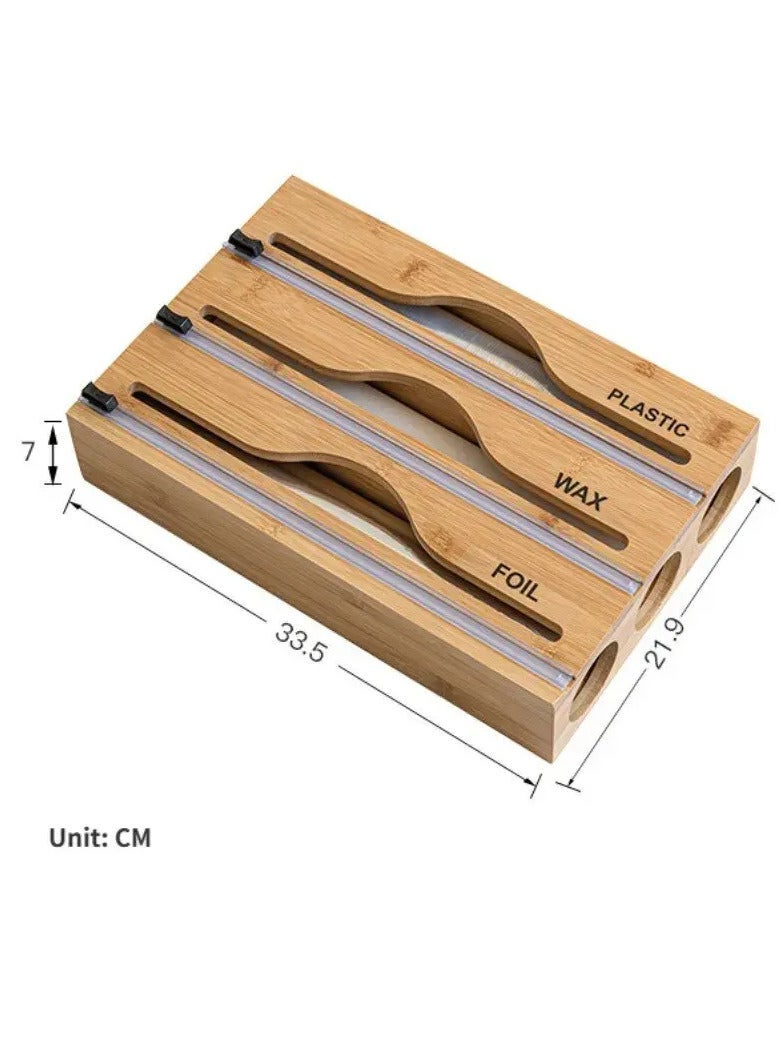 أولودينيز  موزع تغليف 2 في 1 من الخيزران مع قاطع – منظم رقائق الألمنيوم والبلاستيك وورق الشمع لأدراج المطبخ – صديق للبيئة - Image 5