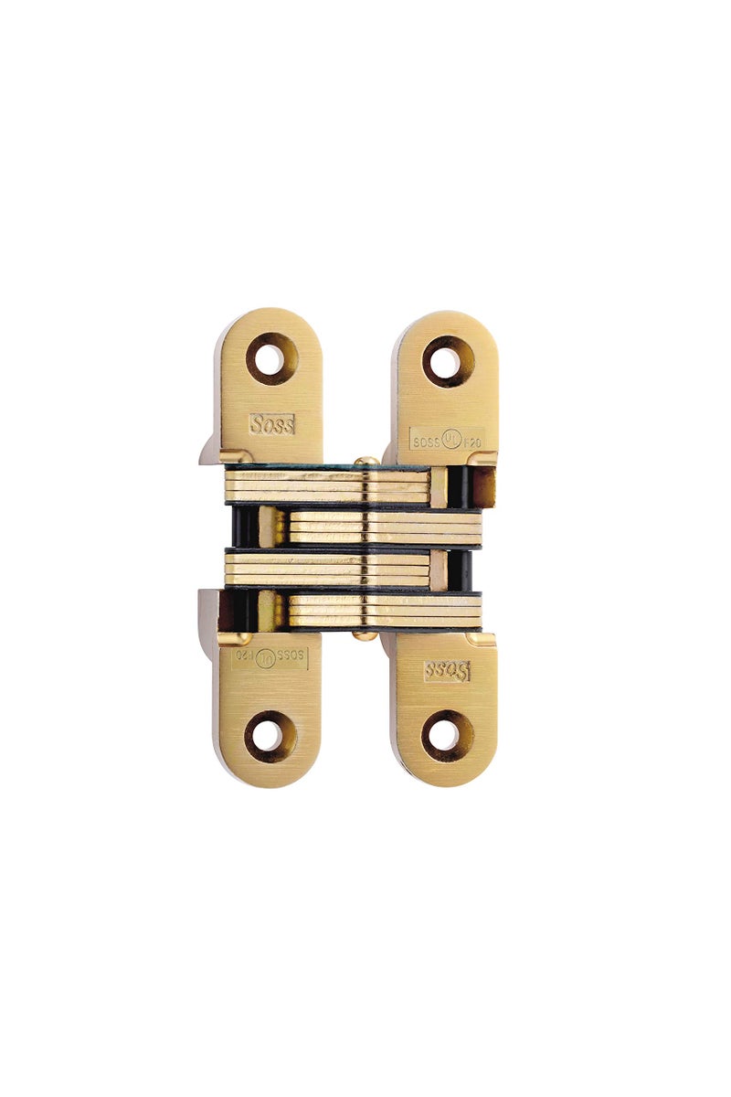 SOSS Invisible Hinge Model 216, 20 Minute Fire Rated, Zinc, Satin Brass Exterior Finish, Model Number 216US4, #14 x 1-1/2" - Image 1