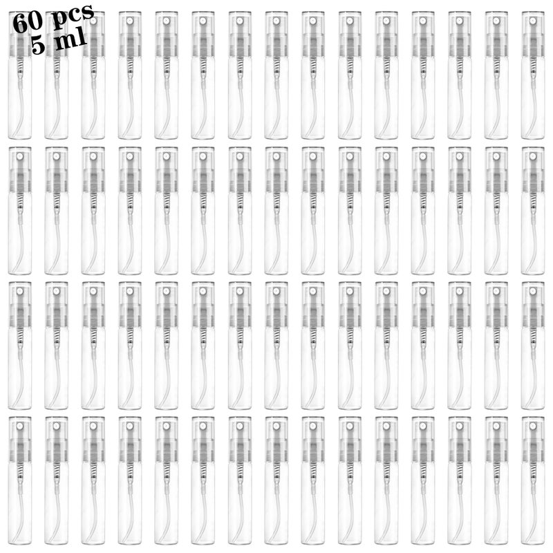 Csdtylh Mini Spray Bottle 5ml Refillable Glass Spray Bottle Glass Bottle Atomizer Perfume Mouthwash Atomizer for Cleaning Refillable Container for Travel Essential Oils Perfume 60 Pcs 5ml