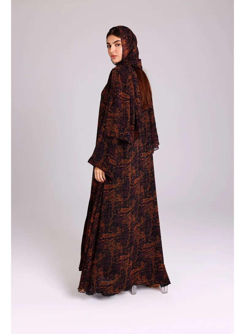 اكسا عباية نقوش مميزة قصة واسعة برتقالي