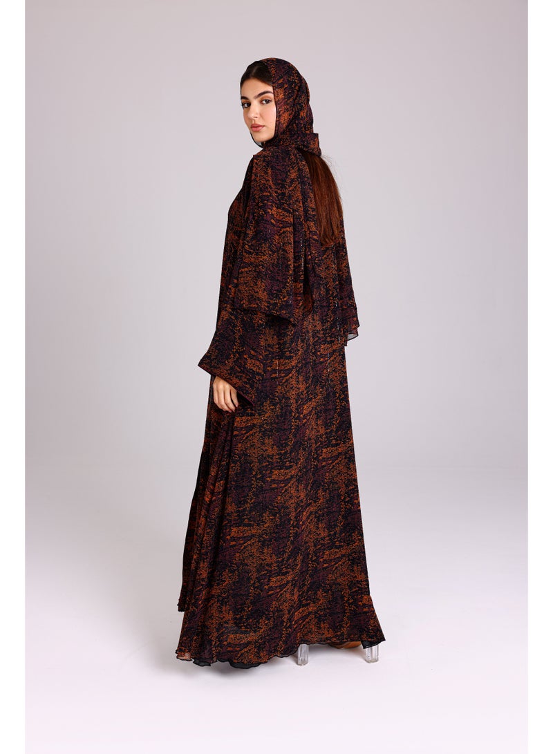 اكسا عباية نقوش مميزة قصة واسعة برتقالي - Image 3