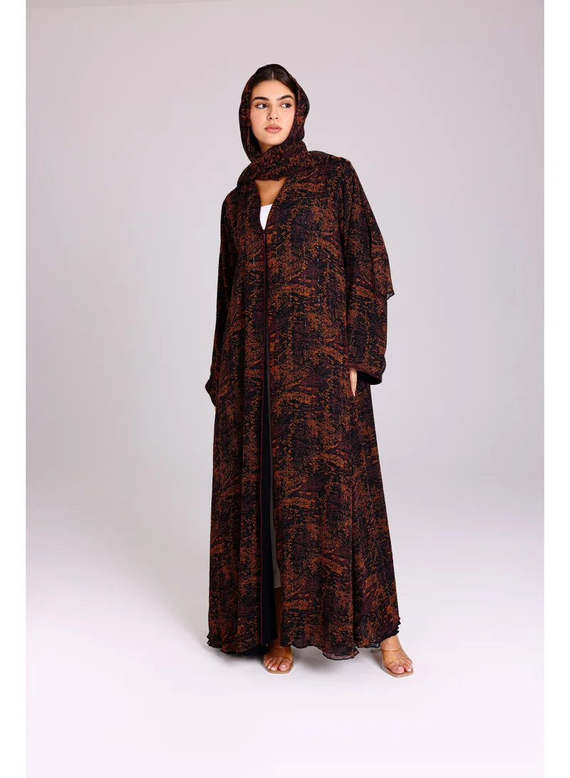Modern Blotch Prints Maxi Orange Abaya